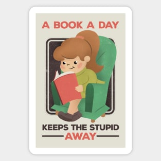 A Book A Day Keeps The Stupid Away Retro Cartoon Girl Magnet